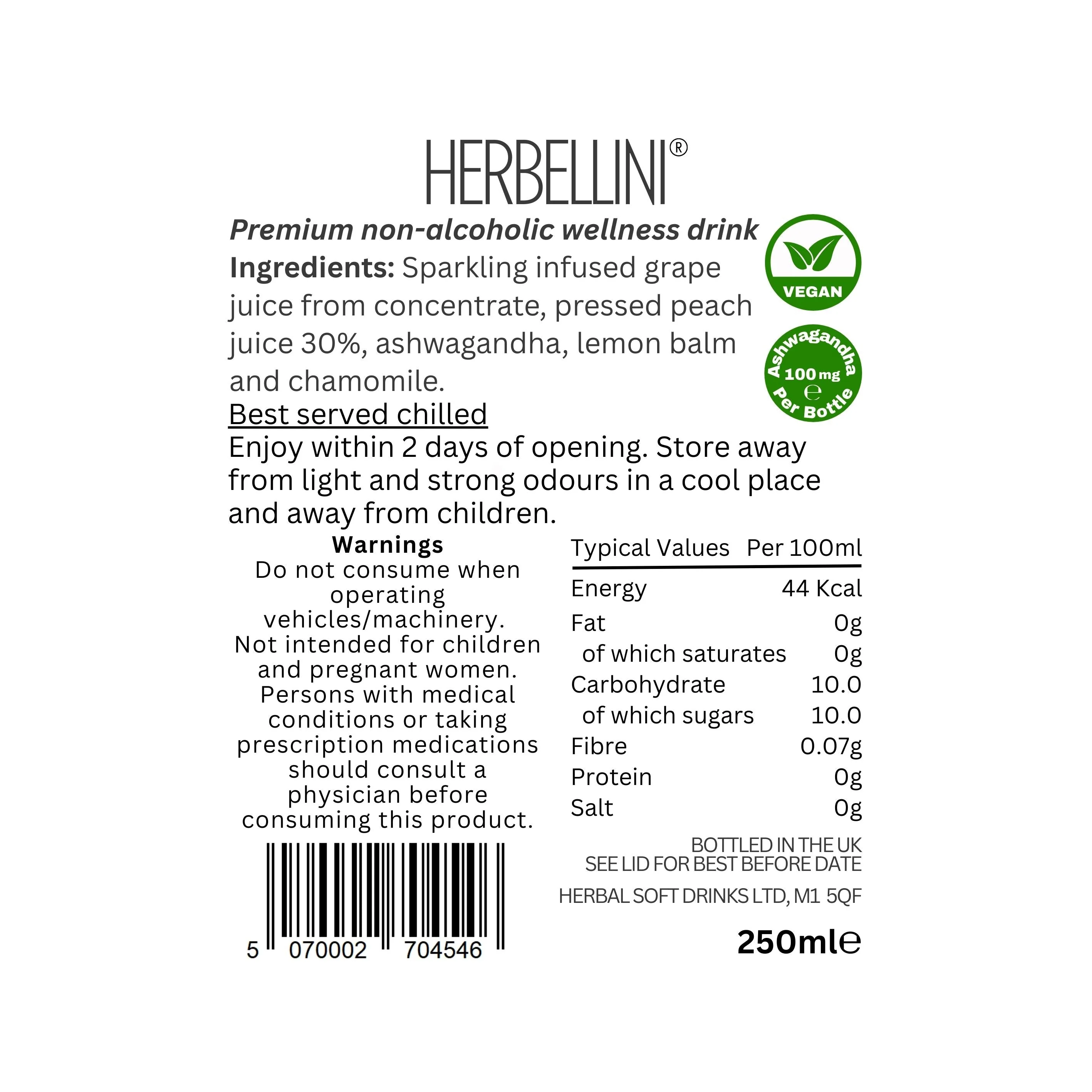Herbellini Alcohol Free Bellini - 250ml - Image 3